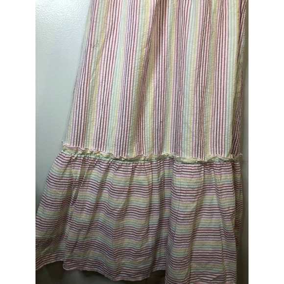 Moodie Rainbow Pinstripe Maxi Tiered Dress Feminine Preppy Size Medium - Picture 2 of 9